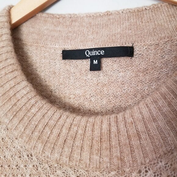 Quince Baby Alpaca-Wool Diamond Stitch Crewneck Sweater M Natural Lightweight - Picture 7 of 15